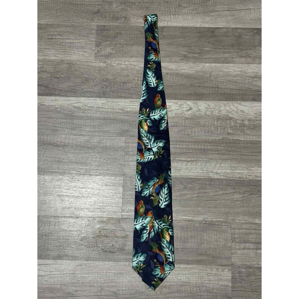 Vintage Tropical Parrots Tie Tango by Max Raab Hawaiian Novelty 100% Silk USA